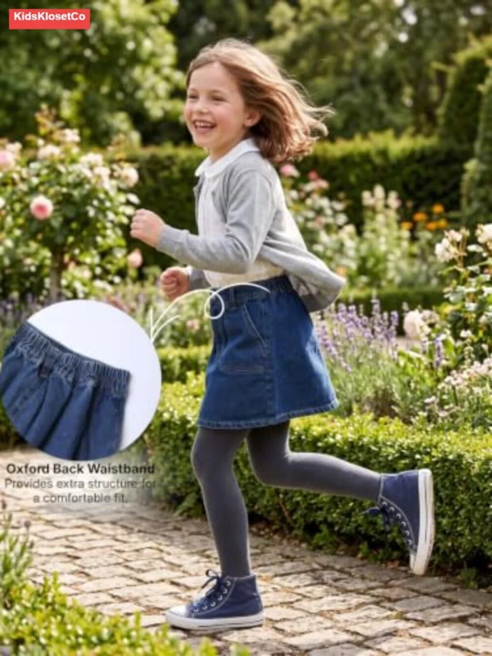 Girls A-Line Denim Skirt with Elastic Back Waistband and Pockets